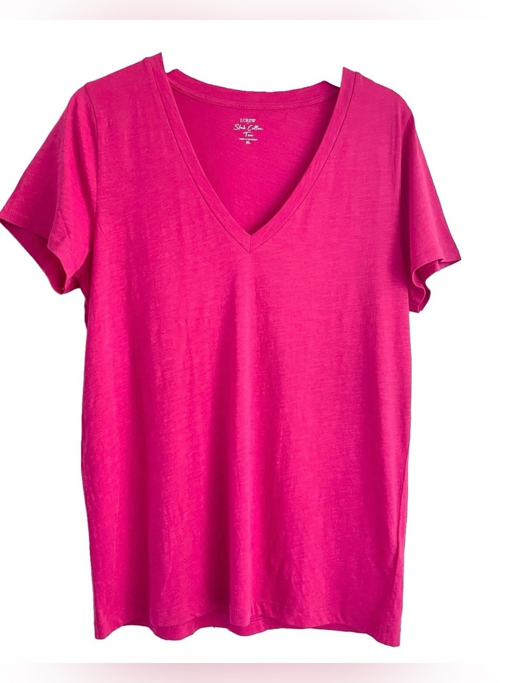 J. Crew Slub Cotton V-Neck Tee Bright Deep Pink XLarge XL NEW T-shirt